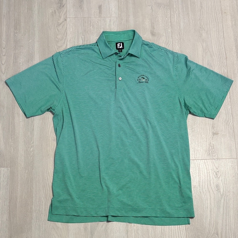 🔥BUNDLESALE Men’s XL FJ FootJoy Green Striped Polo Golf Shirt Embroidered